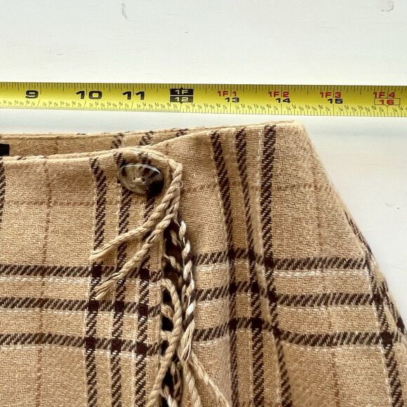SAG HARBOR Wool Blend Skirt Tan Plaid Wrap Fringe Lined Women’s 10 - Picture 6 of 10